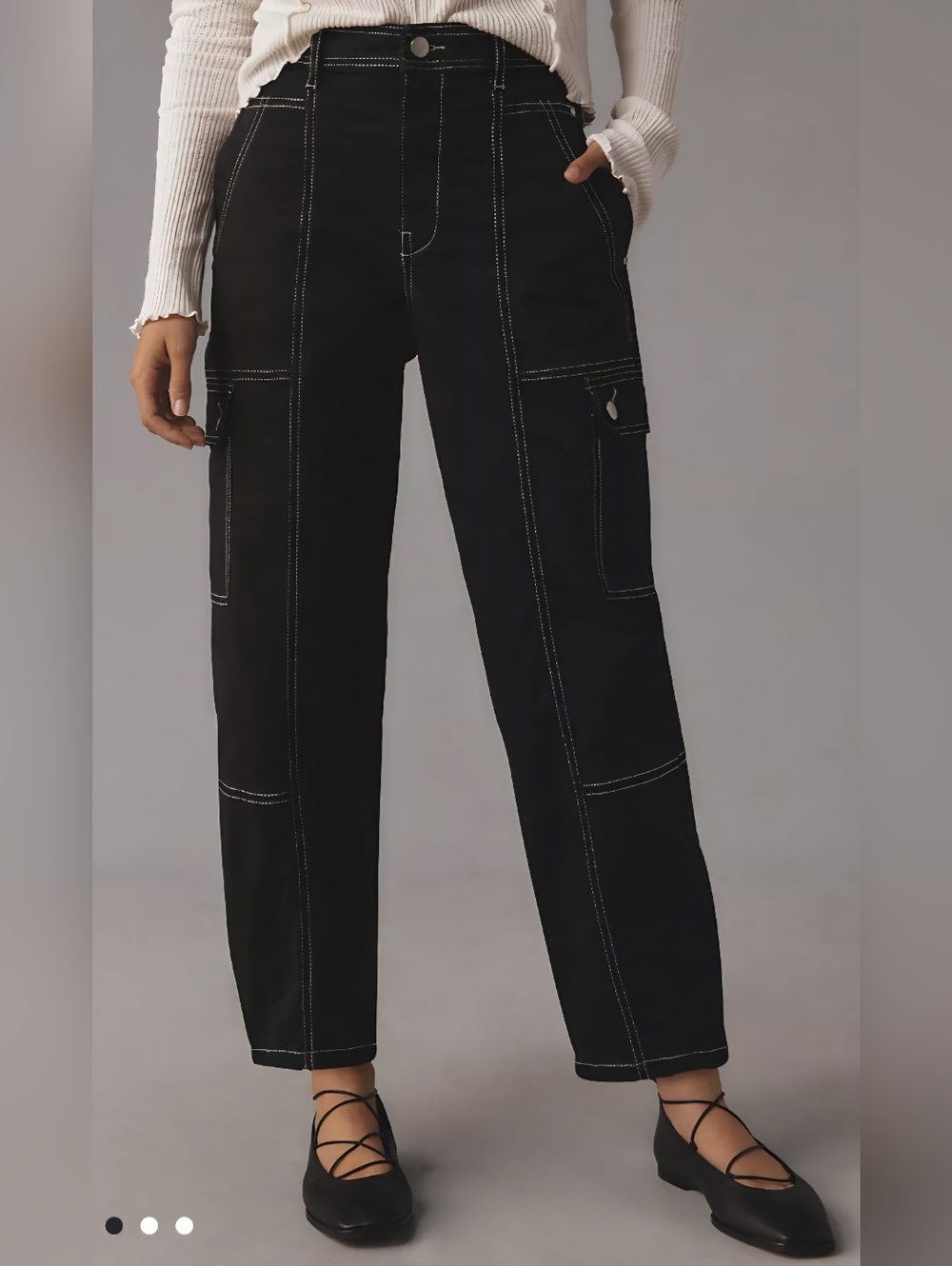 Anthropologie The Carson Utility Barrel Pants in Black Cargo High Rise Sz 6